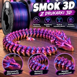 Smok 3D Ruchomy Flexi PLA Silk Fioletowo-Niebieski Figurka Dekoracyjna